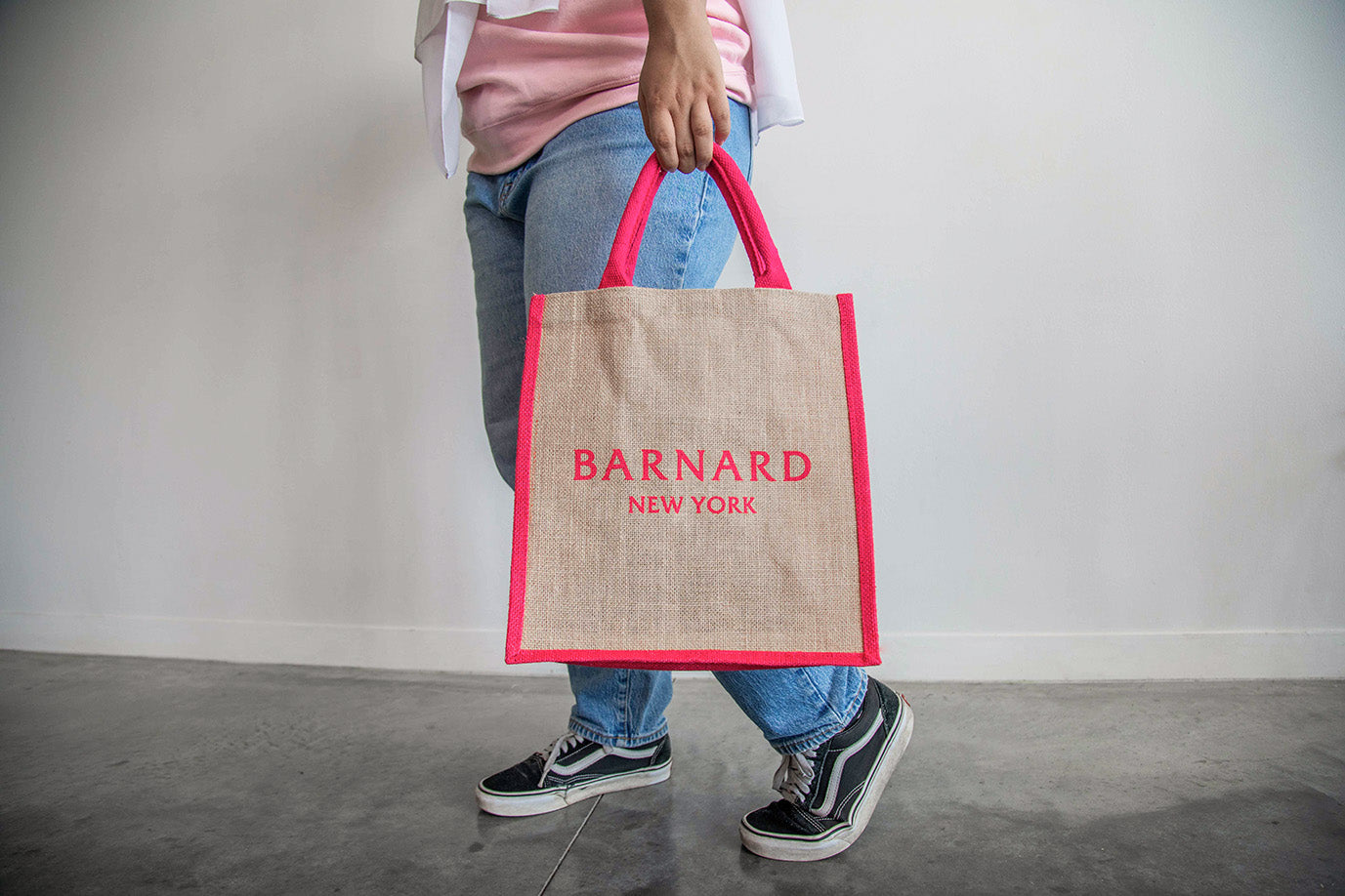 Hot Pink Barnard New York Burlap Bag