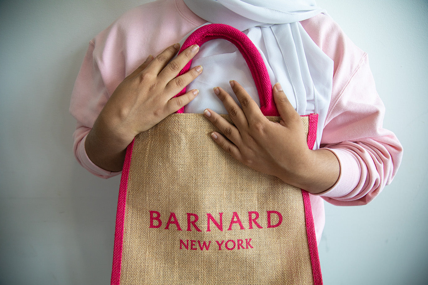Hot Pink Barnard New York Burlap Bag